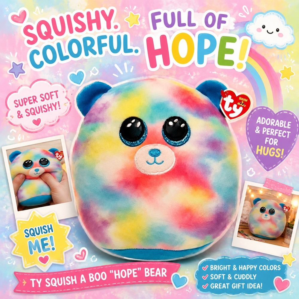 Ty Squish A Boo Hope Bear Rainbow Tie Dye Squishy Stuffed‎ Animal Cute Kawaii
